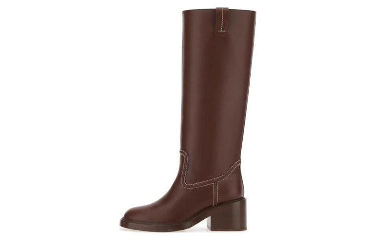 (W) Chloe Leather Round-Toe High-Boots 'Brown'