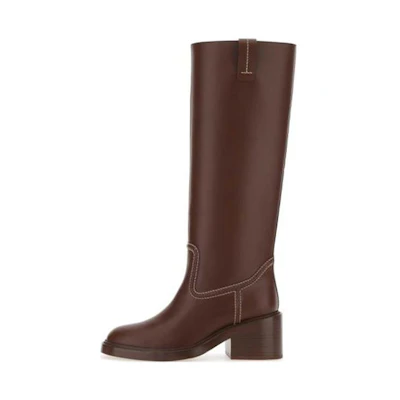 (W) Chloe Leather Round-Toe High-Boots 'Brown'