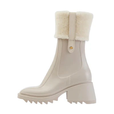 (W) Chloe Leather Round Toe Slip-On Ankle Boots 'Beige'