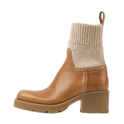 (W) Chloe Leather Slide-On Ankle Boots 'Brown Fashion'