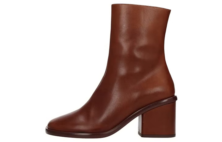 (W) Chloe Leather Zip-Up Round Toe Boots 'Brown'
