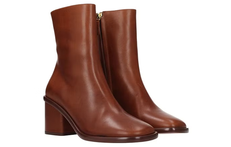 (W) Chloe Leather Zip-Up Round Toe Boots 'Brown' 圖 2