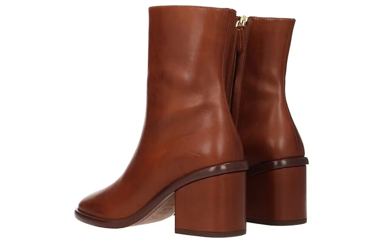 (W) Chloe Leather Zip-Up Round Toe Boots 'Brown' 圖 3