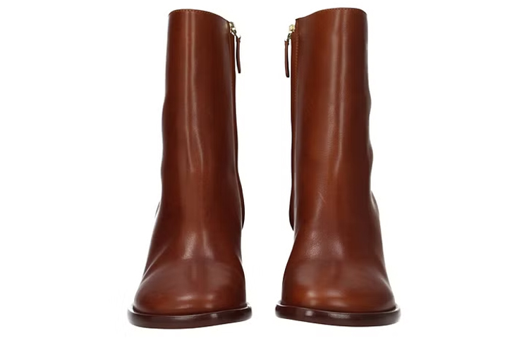 (W) Chloe Leather Zip-Up Round Toe Boots 'Brown' 圖 4