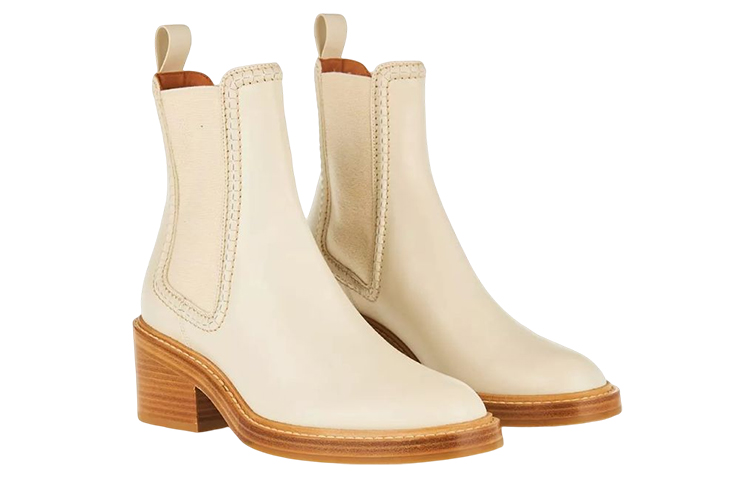 (W) Chloe Mallo Leather Chunky Heel Chelsea Boots 'White' 圖 2