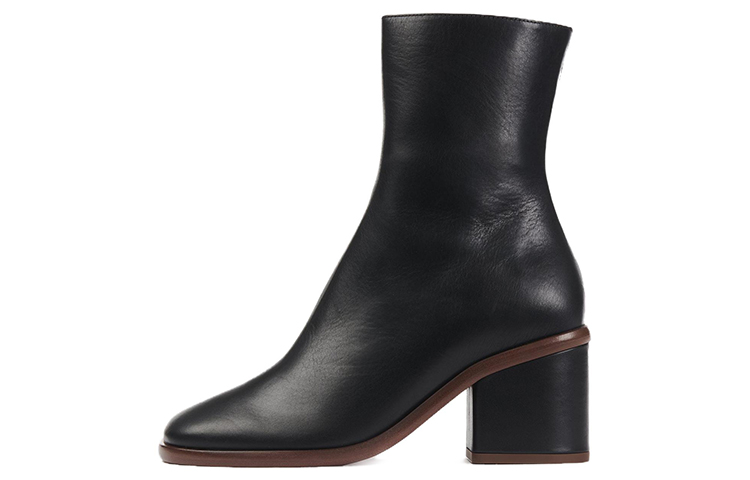(W) Chloe Meganne Leather Zip Ankle Boots 'Black Chunky Heel'