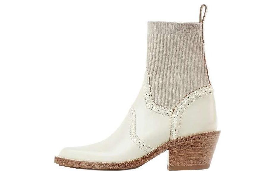 (Women) Chloe Nellie Beige Leather Round-Toe Short Boots 6cm CHC22W706V4122