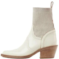 (Women) Chloe Nellie Beige Leather Round-Toe Short Boots 6cm CHC22W706V4122 (Women) Chloe Nellie Beige Leather Round-Toe Short Boots 6cm CHC22W706V4122