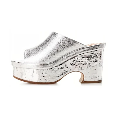 (W) Chloe Open Toe Chunky Heel Round Mule 'Silver'