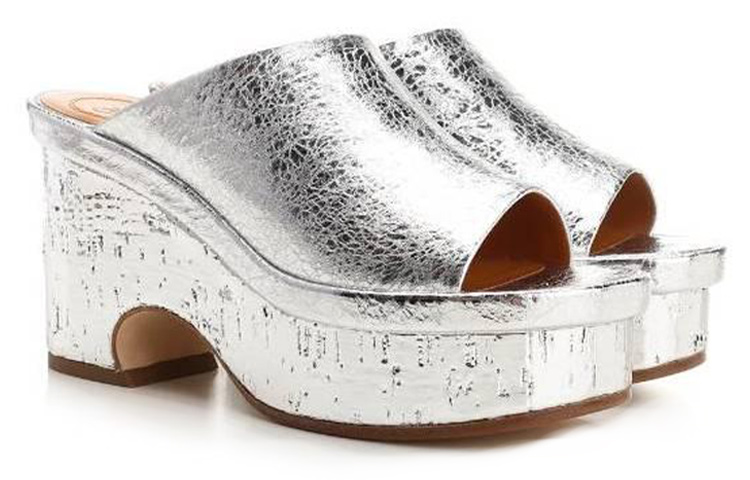 Shop (W) Chloe Open Teen Chunky Hak Ronde Mule ''Zilver'' CHC23U863EM9DL