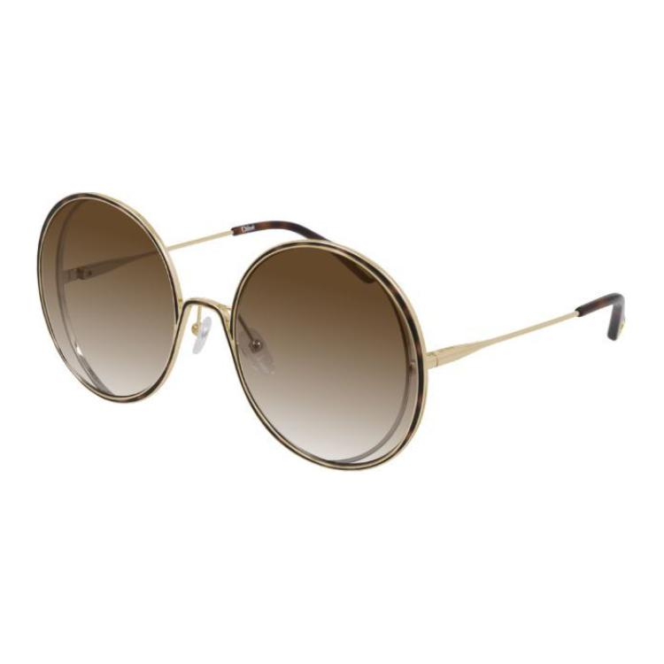 (Women) Chloe Oval Gold Sunglasses with Logo Detail for Women. CH0037SA 001