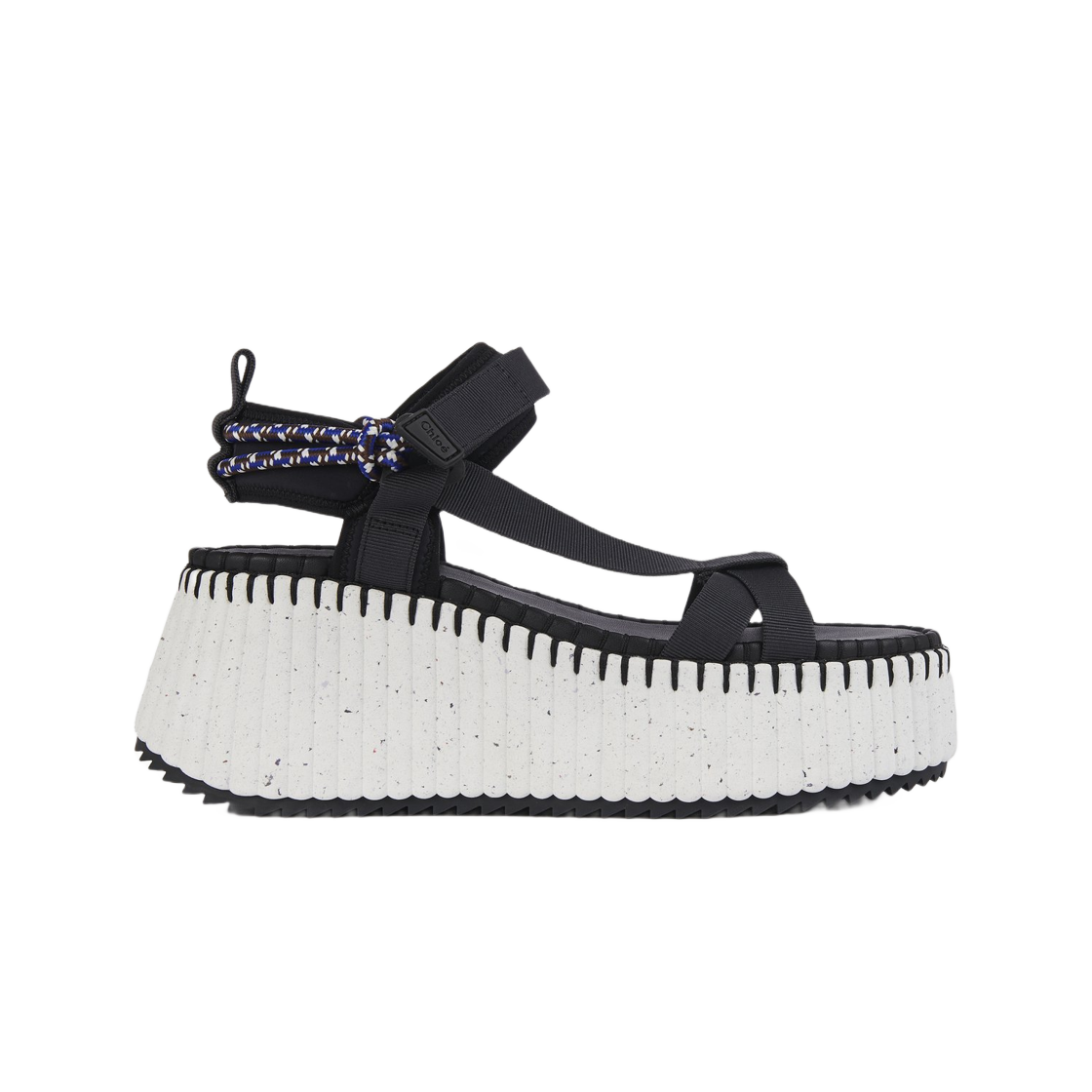 (Women) Chloe Polyester Velcro Wedge Fashion Slides 'Black and White' CHC23U870Y4001