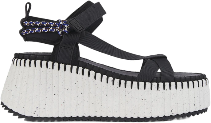 (W) Chloe Poliester Velcro Wedge Kasut Sandal 'Hitam dan Putih' CHC23U870Y4001 Buy (W) Chloe Poliester Velcro Wedge Kasut Sandal 'Hitam dan Putih' CHC23U870Y4001