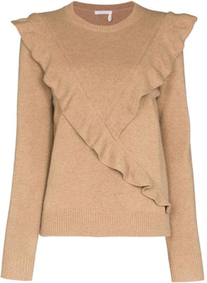 (W) Chloe SS22 Sweater Coklat Cashmere dengan Ruffle Trim CHC22SMP0250020N Order (W) Chloe SS22 Sweater Coklat Cashmere dengan Ruffle Trim CHC22SMP0250020N