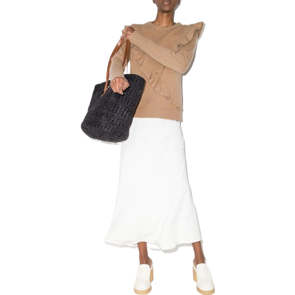 Lookbook (W) Chloe SS22 Sweater Coklat Cashmere dengan Ruffle Trim CHC22SMP0250020N