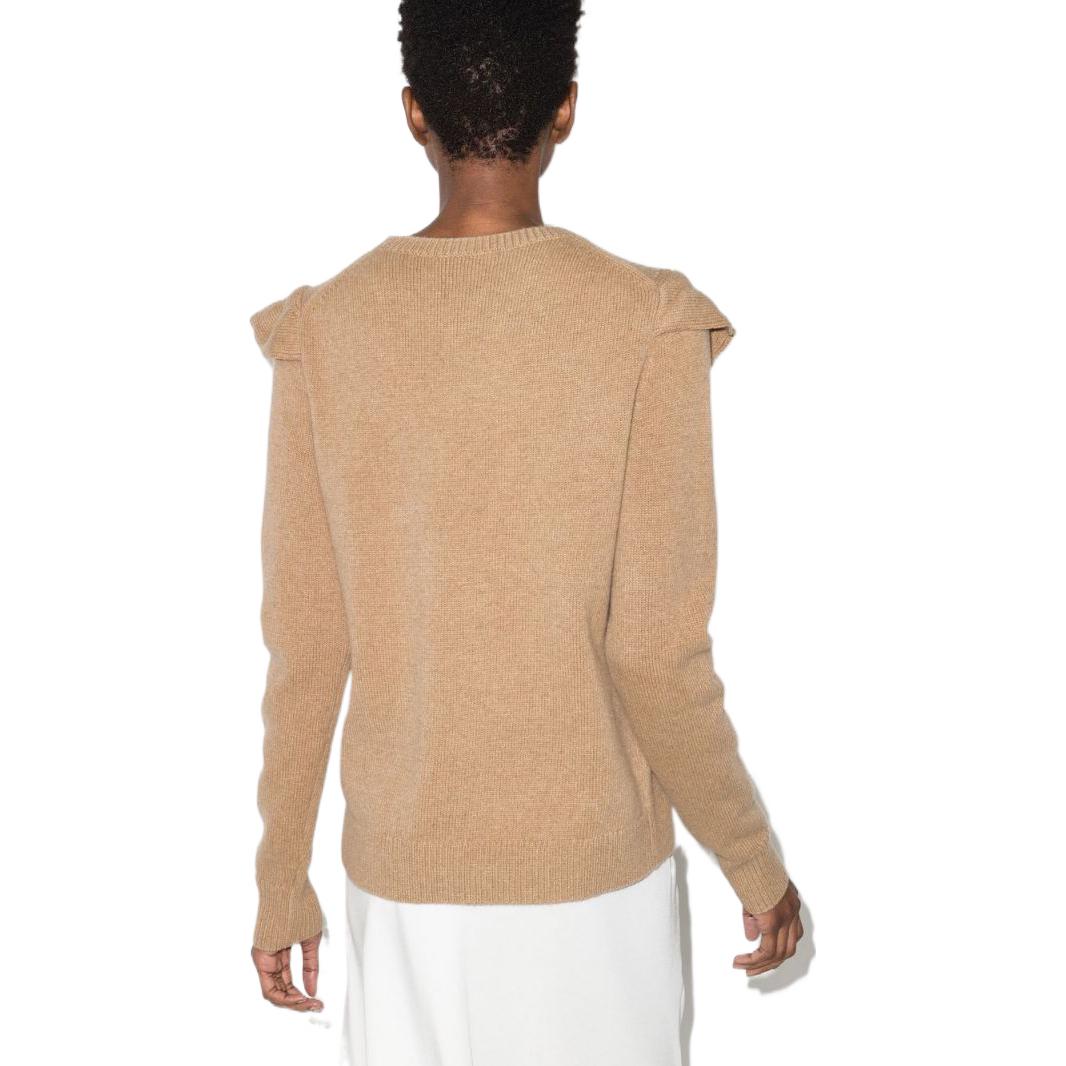 Shop (W) Chloe SS22 Sweater Coklat Cashmere dengan Ruffle Trim CHC22SMP0250020N