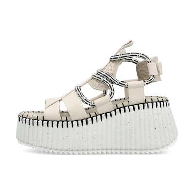 (W) Chloe Wedge Velcro Sandal 'Beige'