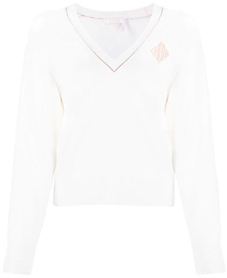 (W) Chloe 白色Logo V領羊毛套頭毛衣 CHC20SMP696000101 Buy (W) Chloe 白色Logo V領羊毛套頭毛衣 CHC20SMP696000101