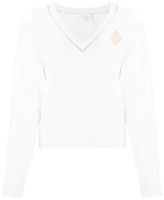 (W) Chloe 白色Logo V領羊毛套頭毛衣 CHC20SMP696000101 Order (W) Chloe 白色Logo V領羊毛套頭毛衣 CHC20SMP696000101