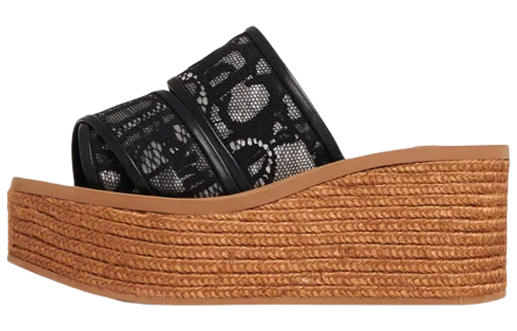 (Women) Chloe Woody 'Black Lace Espadrille Wedge' CHC22S449D2001