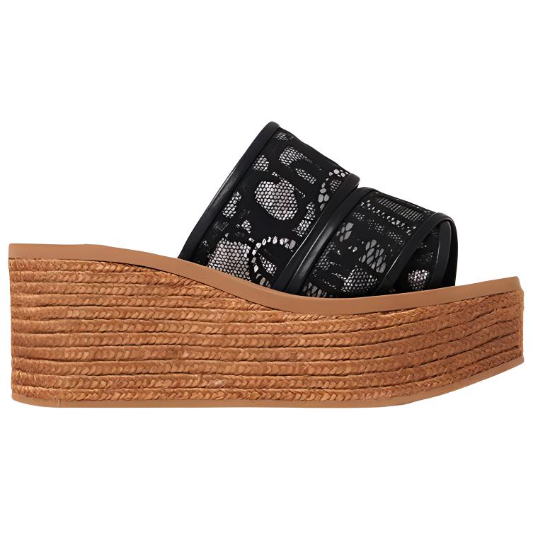 Order (W) Chloe Woody 'Espadrille Wedges Renda Hitam' CHC22S449D2001