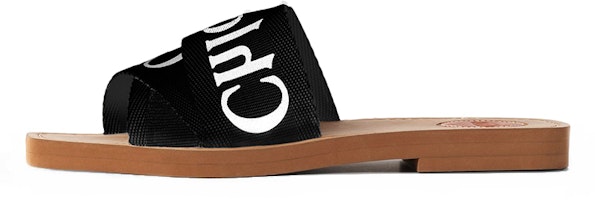 (Women) Chloe Woody Canvas Flat 'Black Open-Toe' CHC19U18808001 (Women) Chloe Woody Canvas Flat 'Black Open-Toe' CHC19U18808001