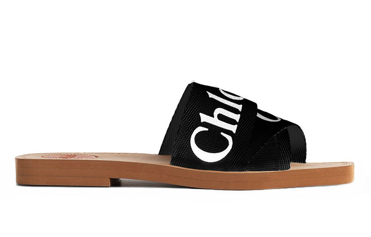 Order (W) 끌로에 우디 캔버스 블랙 오픈토 플랫 샌들 CHC19U18808001