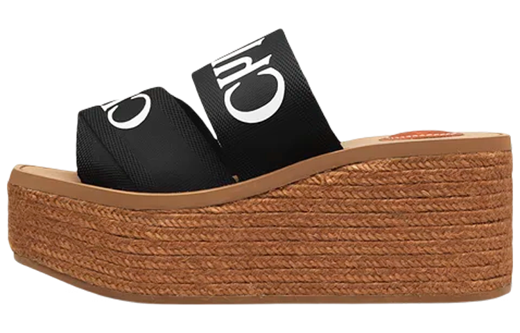 (Women) Chloe Woody Canvas Wedge 'Fashion Slide Black' CHC21U44908001