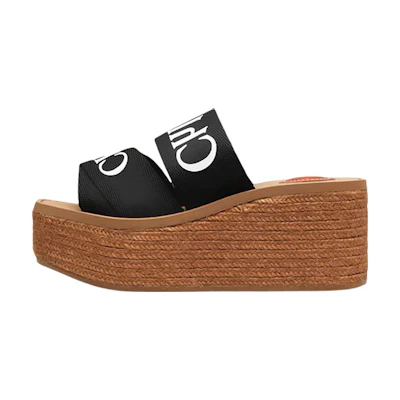 (W) Chloe Woody Canvas Wedge 'Fashion Slide Black'