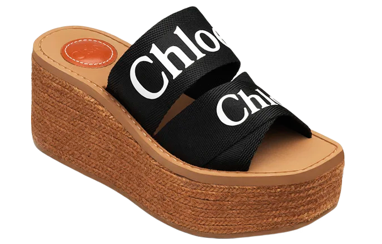 Order (W) Chloe Woody 帆布时尚坡跟凉鞋 '黑色' CHC21U44908001
