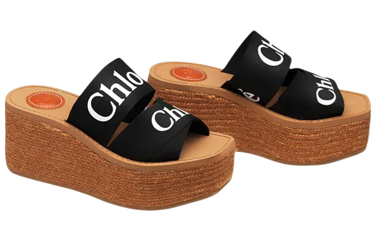 Lookbook (W) Chloe Woody 帆布时尚坡跟凉鞋 '黑色' CHC21U44908001