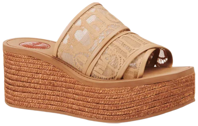 Lookbook (W) Chloe Woody Espadrille Wedge 'Beige Lace' Wanita CHC22S449D2268