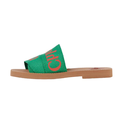 (W) Chloe Woody Flat Slide 'Green Brown Logo'