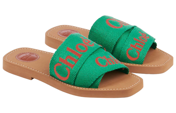 Lookbook (Women) Chloe Woody Flat Slide 'Green Brown Logo' CHC23U188EF98R