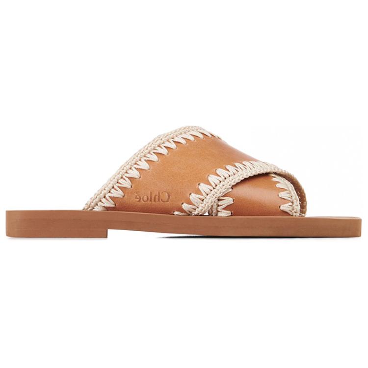 Order (Women) Chloe Woody Leather Slide 'Brown Threading' CHC22S592X5210