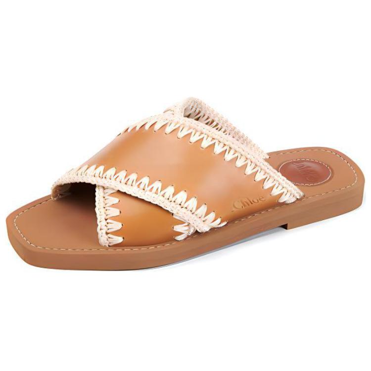 Lookbook (Women) Chloe Woody Leather Slide 'Brown Threading' CHC22S592X5210