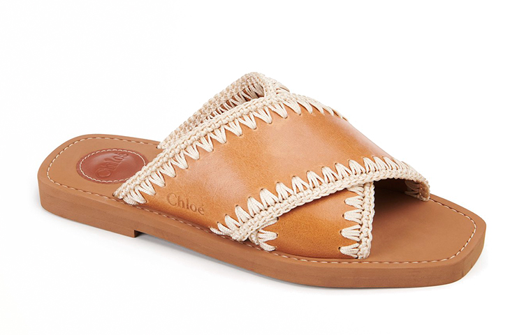 Shop (Women) Chloe Woody Leather Slide 'Brown Threading' CHC22S592X5210