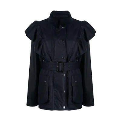 (Women) Chloe BARBOUR SS23 Midnight Blue Ruffle Waist Jacket. CHC23SVE90048400