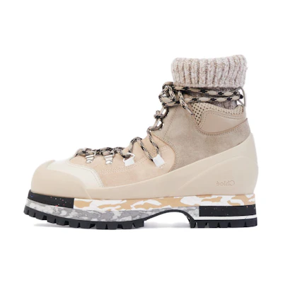 (W) Chloe Nike Leather Lace-up Round Toe Boot 'Beige'