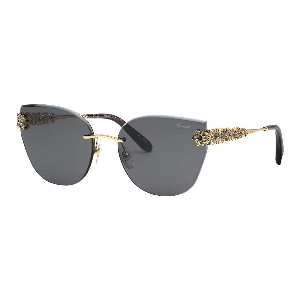 (Women) Chopard  Black Cat Eye Sunglasses with Diamond Floral Design. 95221-0718