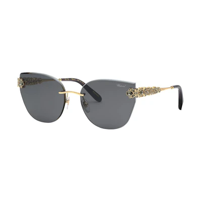 (Women) Chopard Black Cat Eye Sunglasses with Diamond Floral Design. 95221-0718