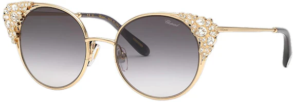 Order (Women) CHOPARD Gold Round Sunglasses with Crystal Teardrop Accents. 95221-0732