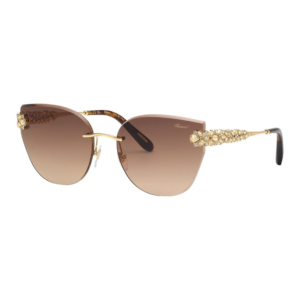 (Women) Chopard  Irregular Gold Crystal Embellished Sunglasses. 95221-0720