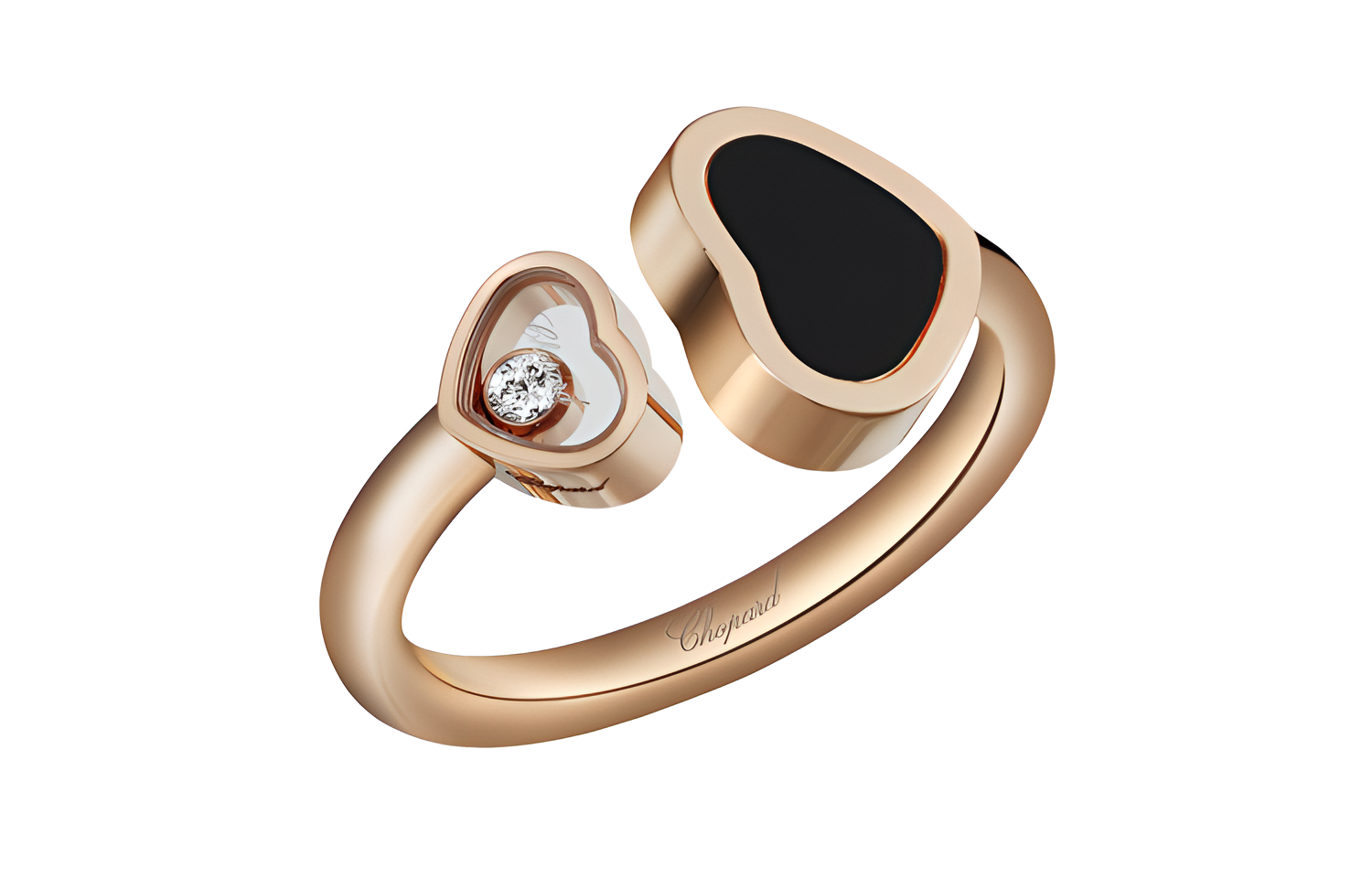 (Women) Chopard Happy Hearts Ring Rose Gold Diamond Onyx for Women 829482-5200
