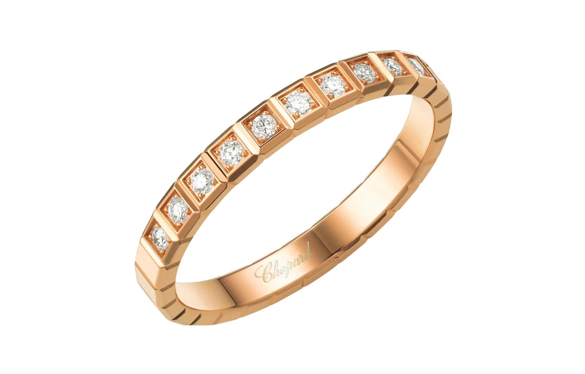 (Women) Chopard Ice Cube Half Diamond 18K Rose Gold Ring for Women. 827702-5250
