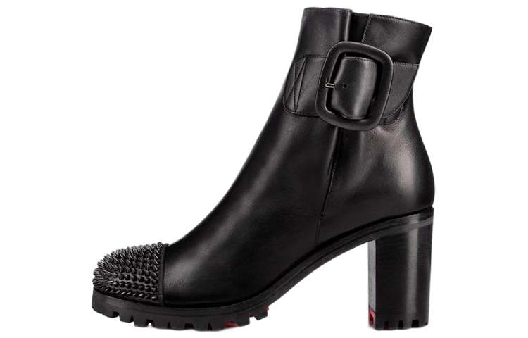 (W) Christian Louboutin Calfskin Short Boot 'Studded Black'