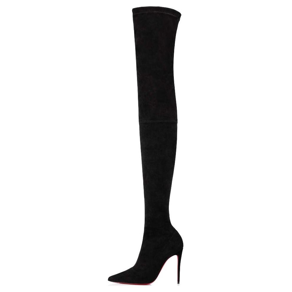 Buy (W) Christian Louboutin Kalfsleer Suède Overknee Laars 10cm ''Zwart'' 1220521BK01