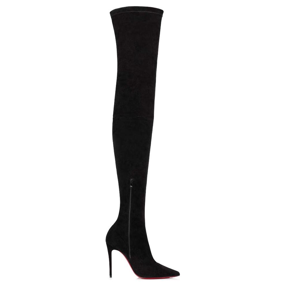 Order (W) Christian Louboutin Kalfsleer Suède Overknee Laars 10cm ''Zwart'' 1220521BK01