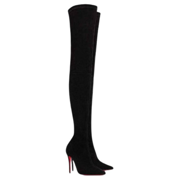 Shop (W) Christian Louboutin Kalfsleer Suède Overknee Laars 10cm ''Zwart'' 1220521BK01