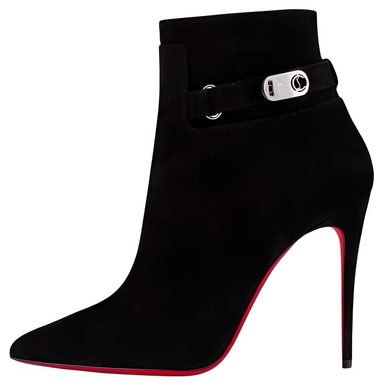 (W) Christian Louboutin Calfskin Suede Short Boots 'Fashion Casual Black'